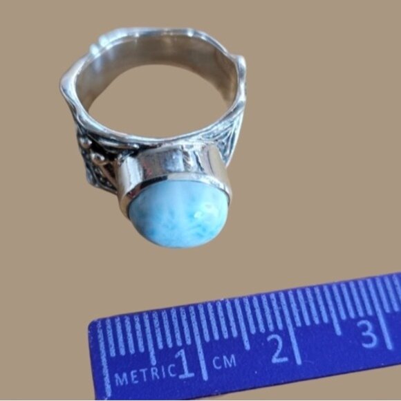 925 Sterling Silver Ring SZ 5.5 with Oval Larimar 11x9mm Gem (Ring with defect) - Picture 4 of 7